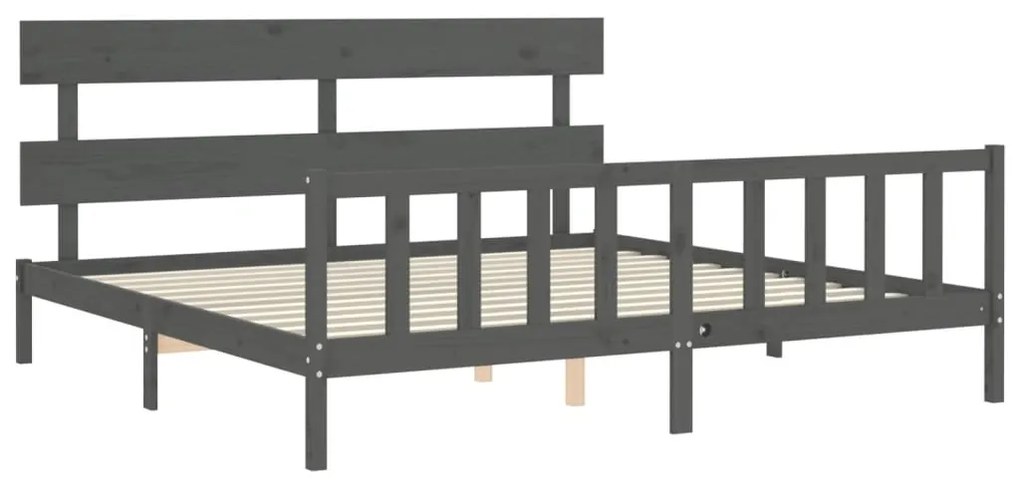 Estrutura de cama com cabeceira 200x200 cm madeira maciça cinza