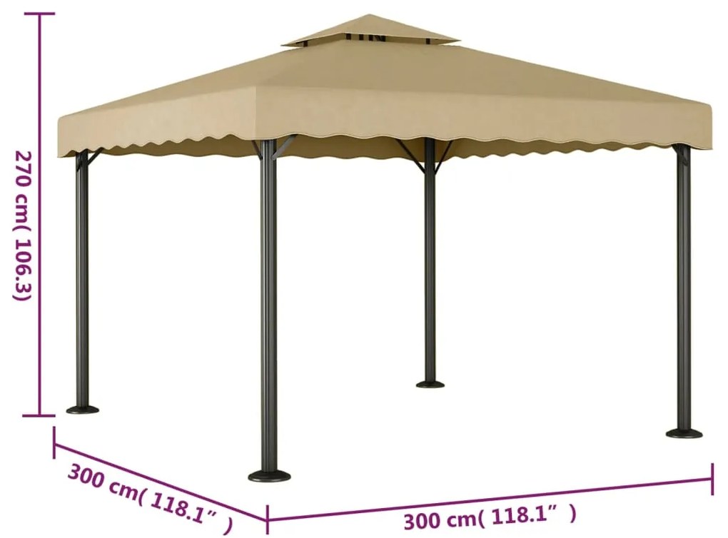 Gazebo 3x3 m alumínio e aço cinzento-acastanhado