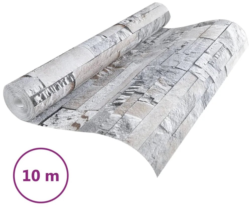 Papel parede 3D c/ aspeto de pedra não-tecido cinza e castanho