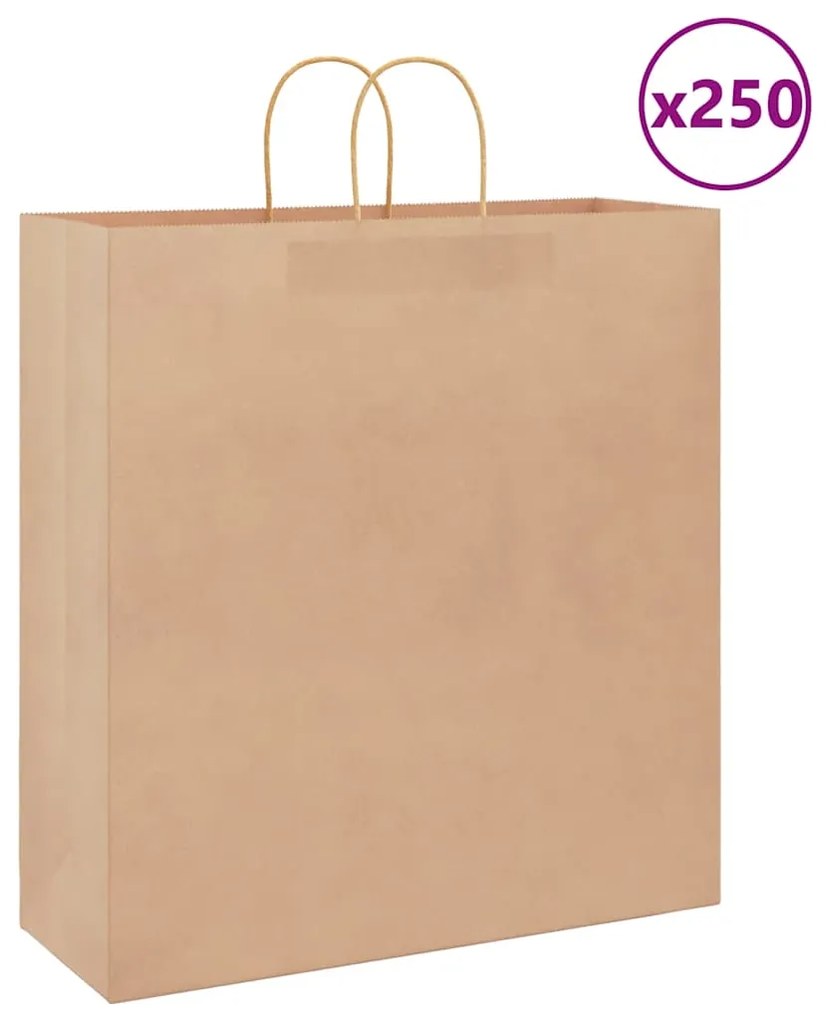 vidaXL Sacos de papel 250 unid com alças castanho 45x17x48 cm
