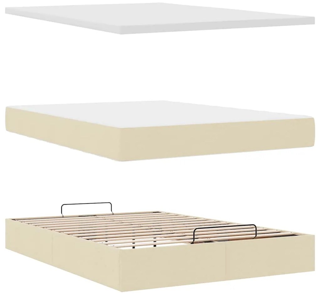 Estrutura de cama otomana com colchão tecido creme 140x200cm