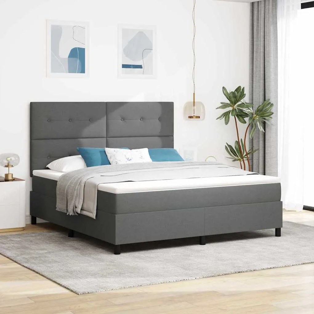 Cama Box Spring com Colchão e LED - Cinza Escuro, 180 x 200 cm Tecido