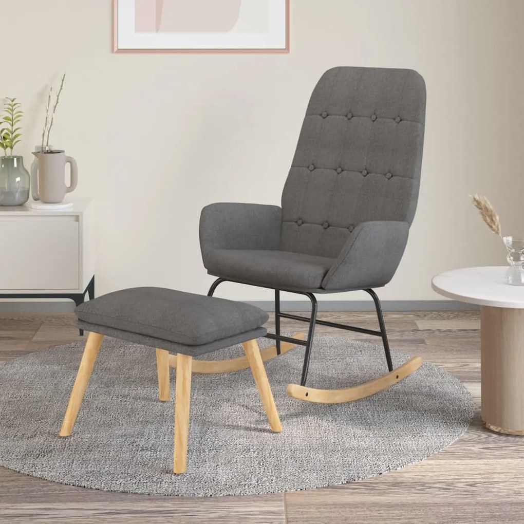 Cadeira de baloiço com banco p/ pés tecido cinzento-claro