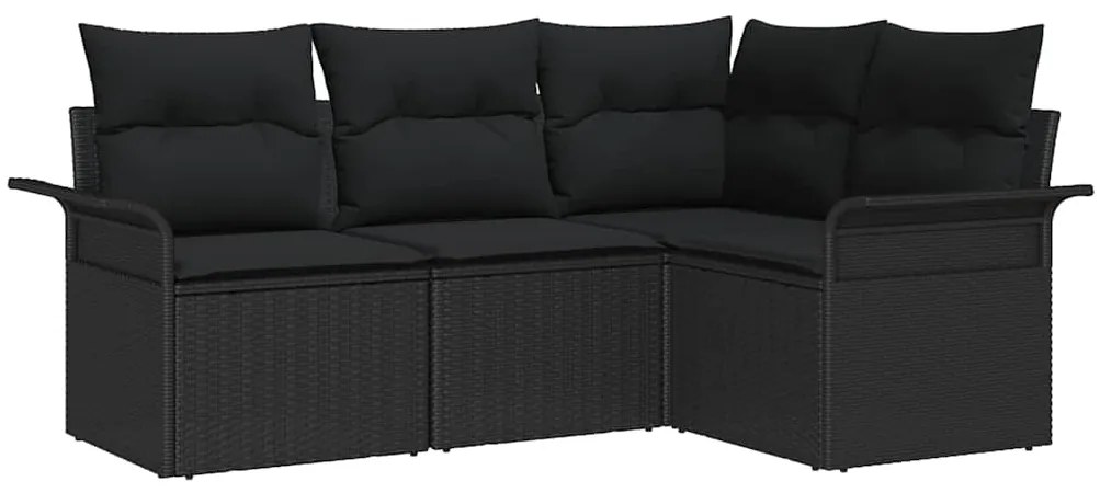 Conjunto de Sofá de Jardim com 4 Peças e Almofadas Pretas em Rattan Po