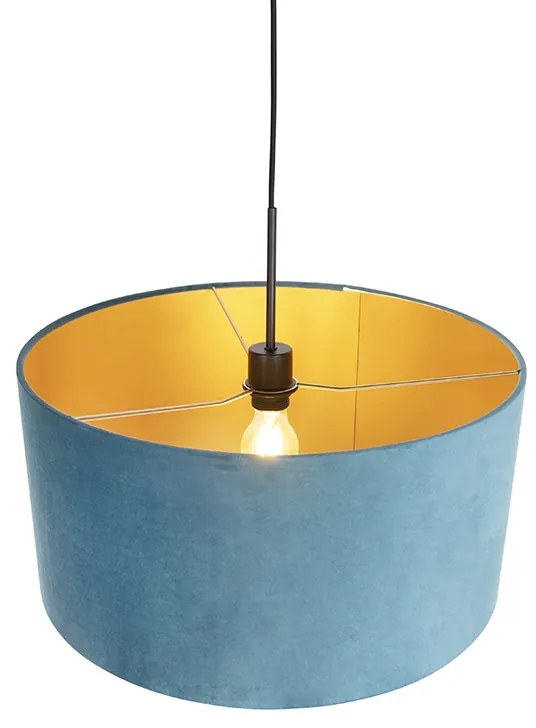 Candeeiro de suspensão com abajur de veludo azul com dourado 50 cm - Combi Country / Rústico