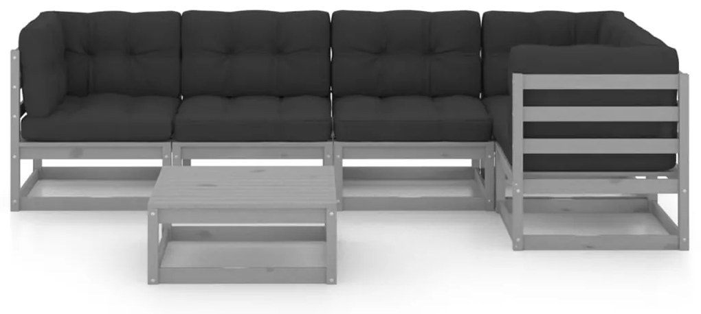 6 pcs conjunto lounge de jardim c/ almofadões pinho maciço