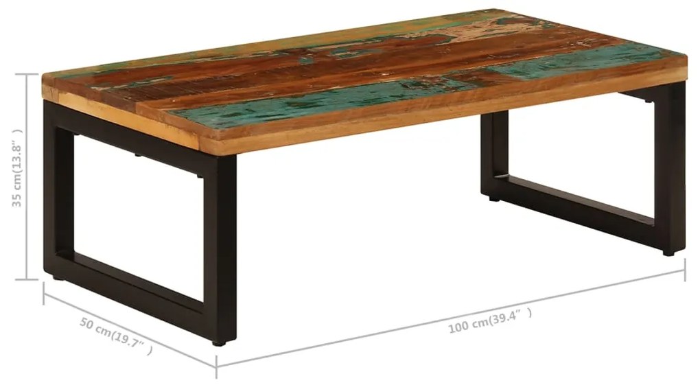 Mesa de centro 100x50x35 cm madeira recuperada maciça e aço