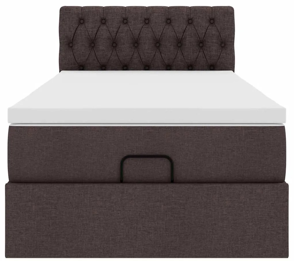 Cama otomana com colchão & LEDs 90x200cm tecido castanho escuro