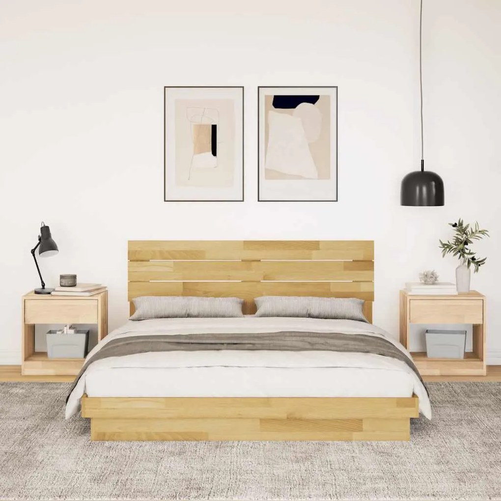 Estrutura cama cabeceira sem colchão 150x200 cm maciça carvalho