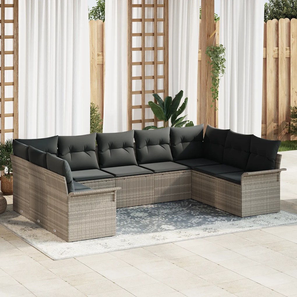 Conjunto de Sofá de Jardim vidaXL de 9 Peças com Almofadas Cinza Claro