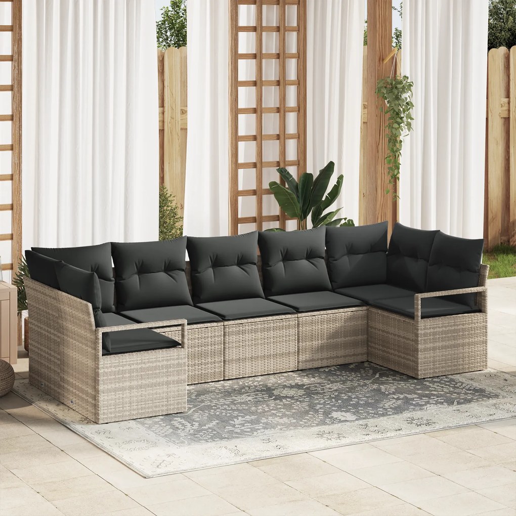 Conjunto de Sofá de Jardim vidaXL 7 Peças com Almofadas Cinza Claro Po