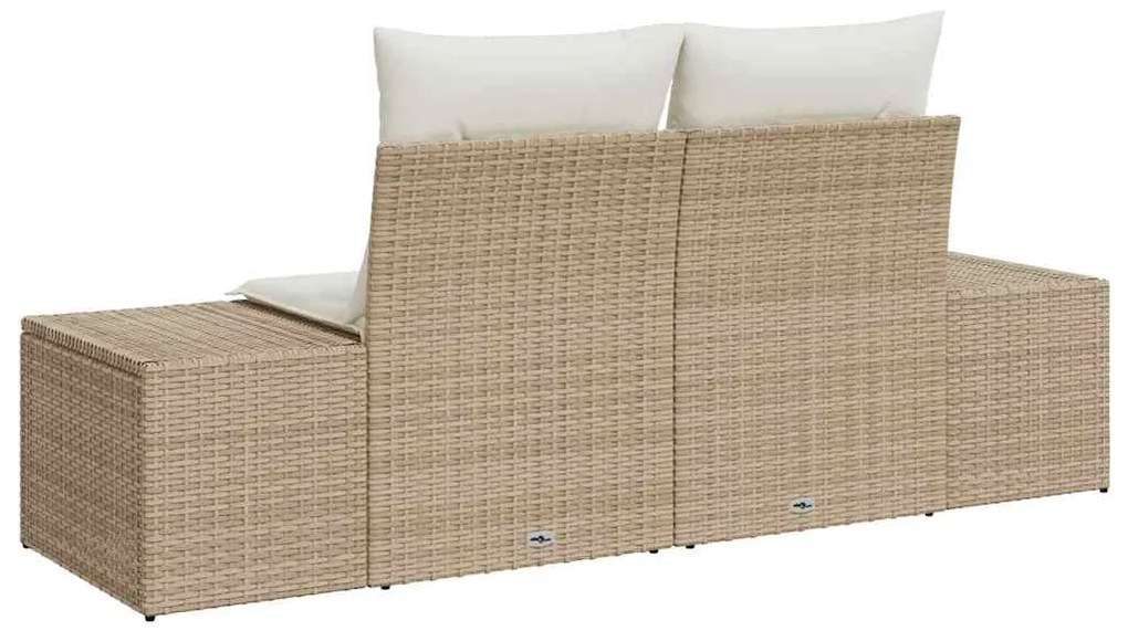 Sofá de Jardim com 2 Lugares e Armazenamento &amp; Almofadas Bege de Vime