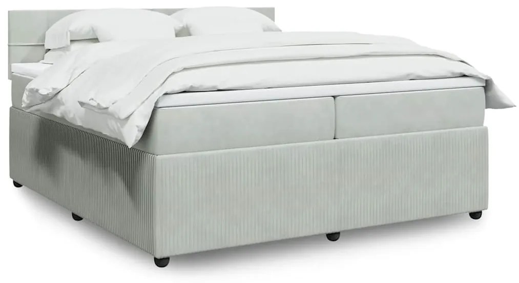 Cama com molas/colchão 200x200 cm veludo cinzento-claro