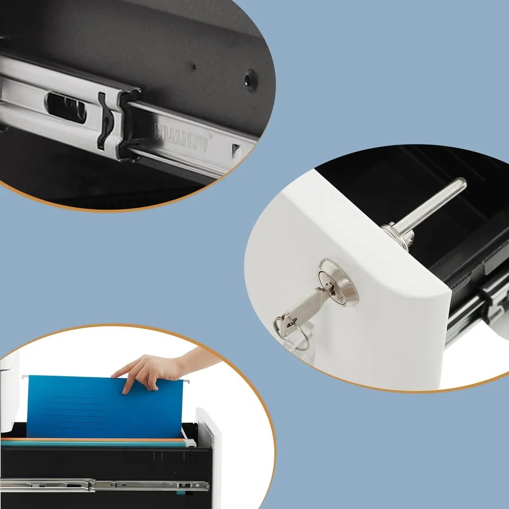 Bloco gavetas escritório com rodas 46 x 30 x 59,2 cm branco