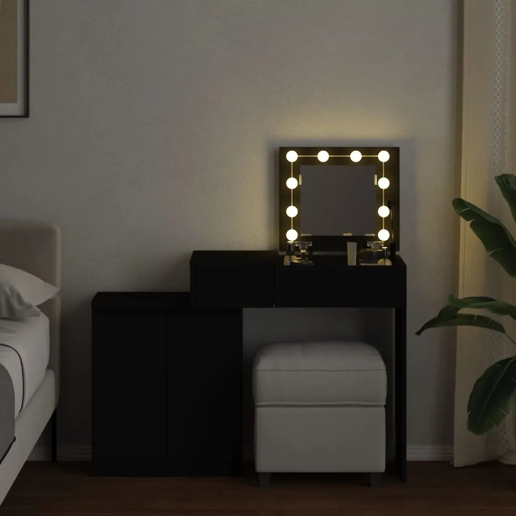 Toucador com LED 115x37x110,5 cm preto