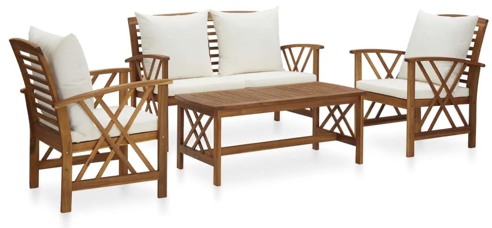 4 pcs conj. lounge jardim c/ almofadões madeira acácia maciça