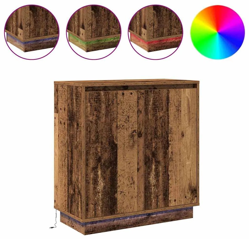 Buffet vidaXL com LED em Madeira Velha 71x34,5x75 cm