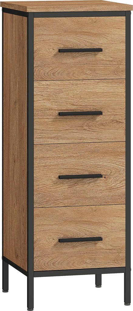 HOMCOM Armário de casa de banho, 4 gavetas, compacto, estilo industrial, aglomerado, metal | Aosom Portugal