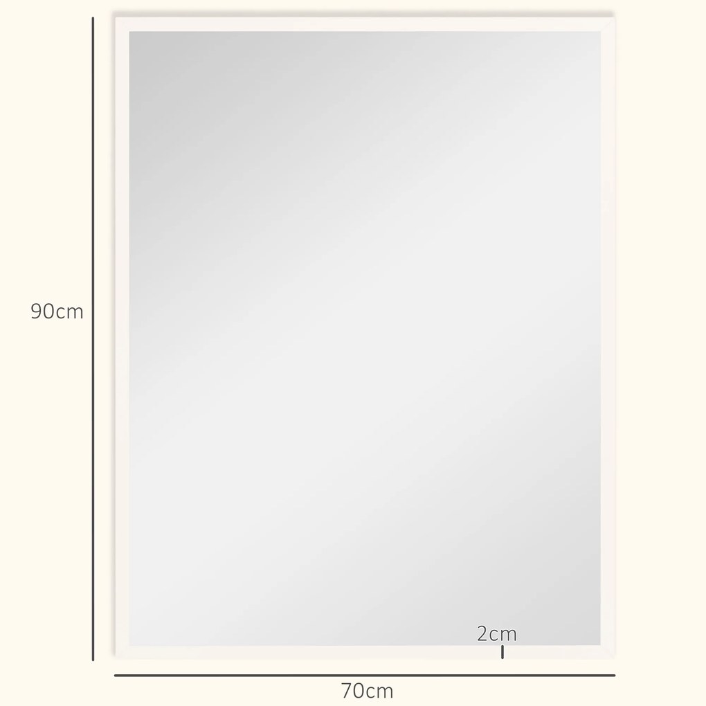 Espelho de Parede Decorativo 70x90 cm Espelho Retangular Espelho de Sala com 4 Ganchos Metálicos Estilo Moderno Branco