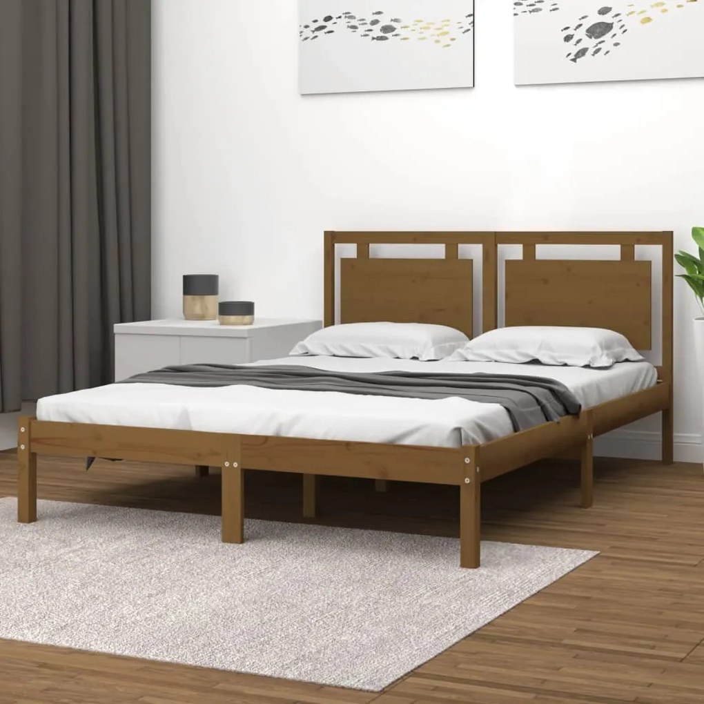 Estrutura de cama super king 180x200 cm madeira castanho-mel