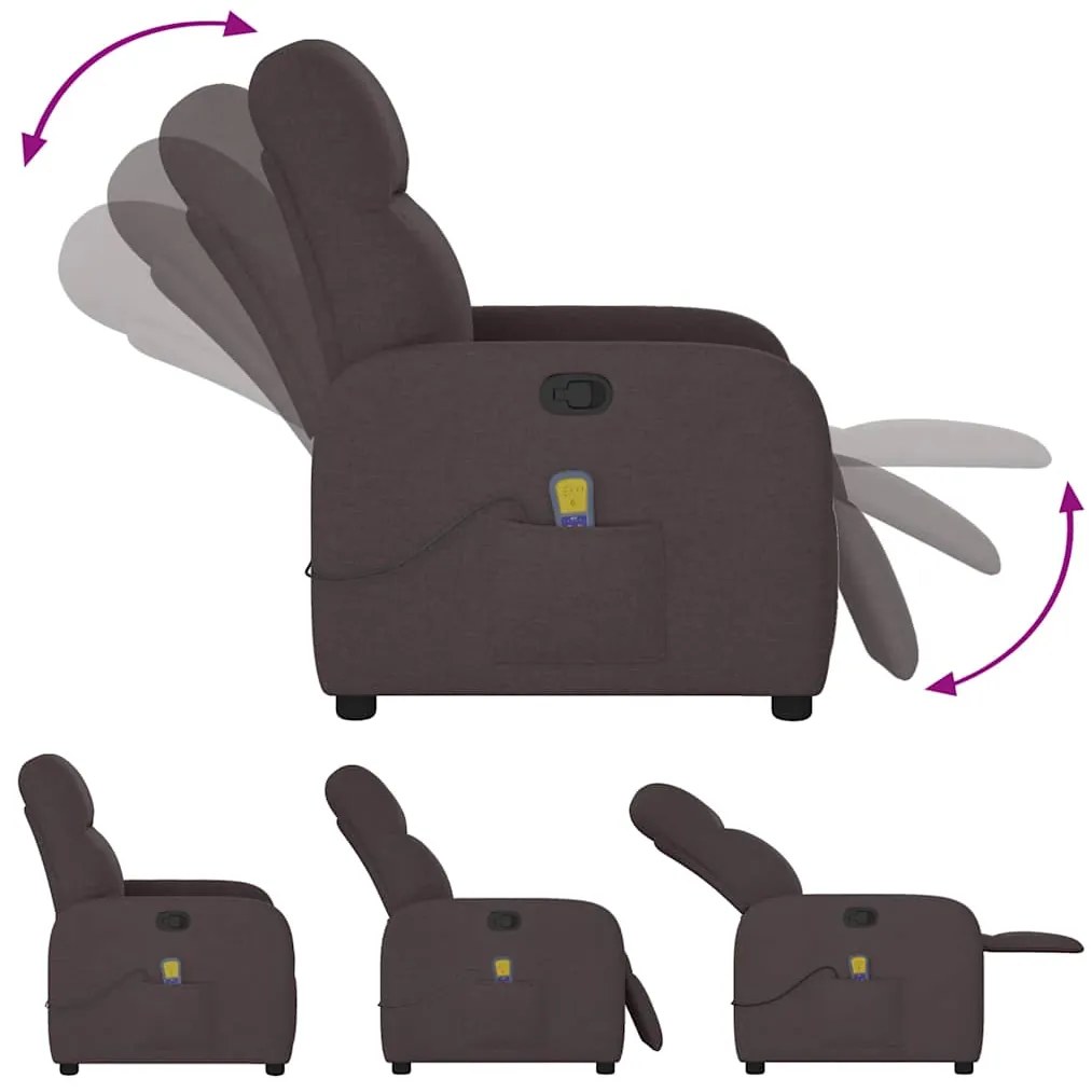 Poltrona de massagens reclinável tecido castanho-escuro