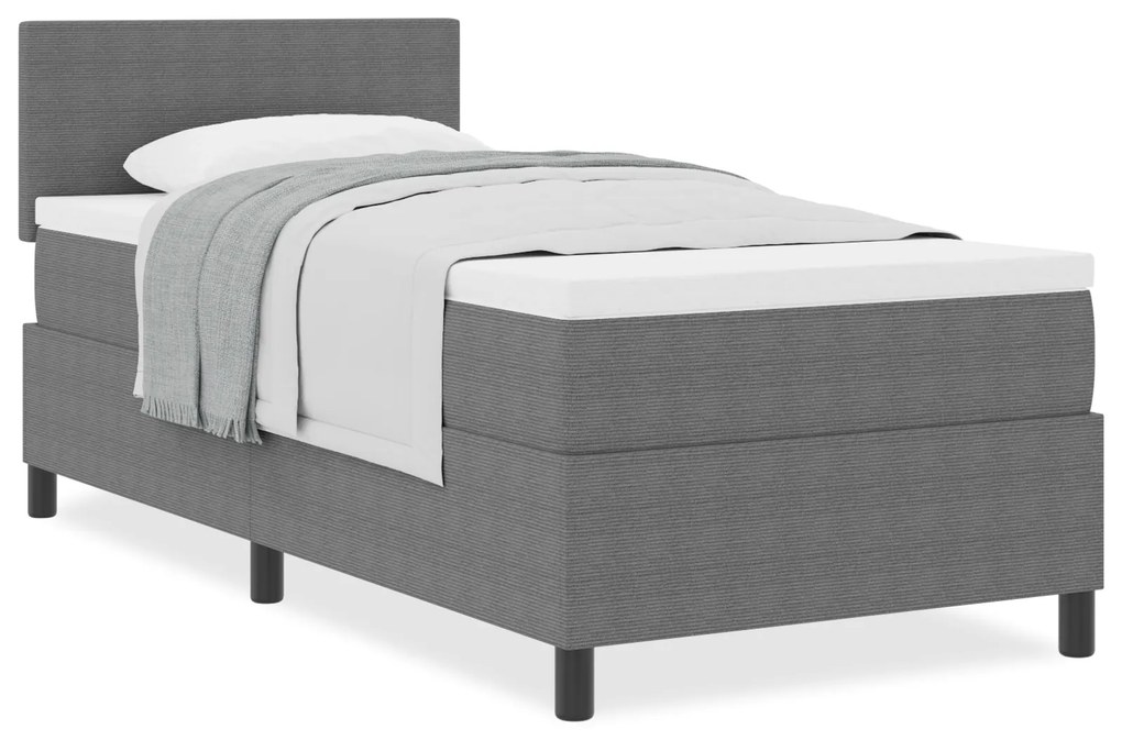 Cama Box Spring com Colchão Cinza Claro 80x200 cm Tecido de Corduroy