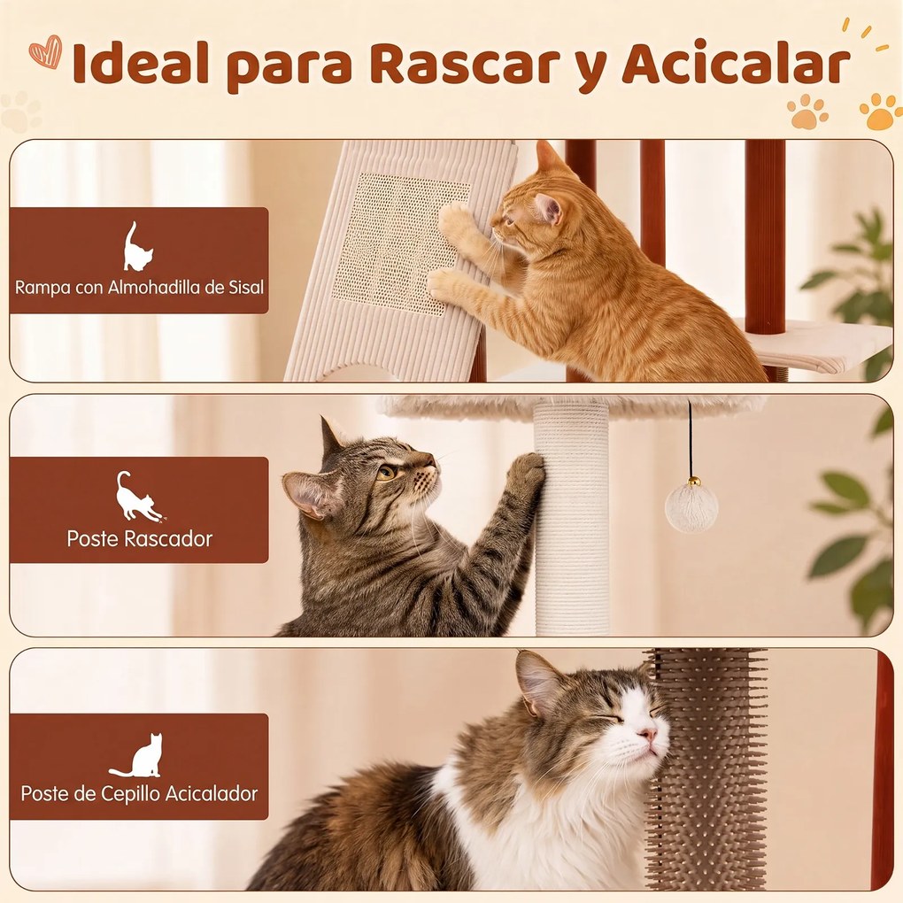 Arranhador para Gatos com Casinha, 77,5 x 29,5 x 51 cm, 4 Níveis, Castanho