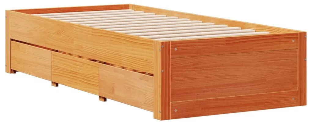 Cama com estante sem colchão 75x190cm pinho maciço castanho-mel