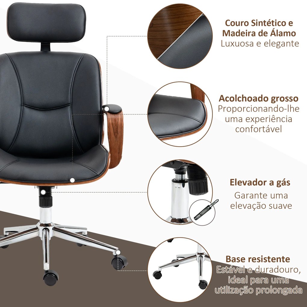 Cadeira de Escritório – Modello Noce – Preto e Nogueira – 63x62x110-12