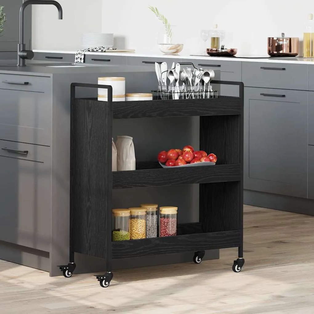 Carrinho de Cozinha Manual Carvalho preto 70 x 30 x 82 cm