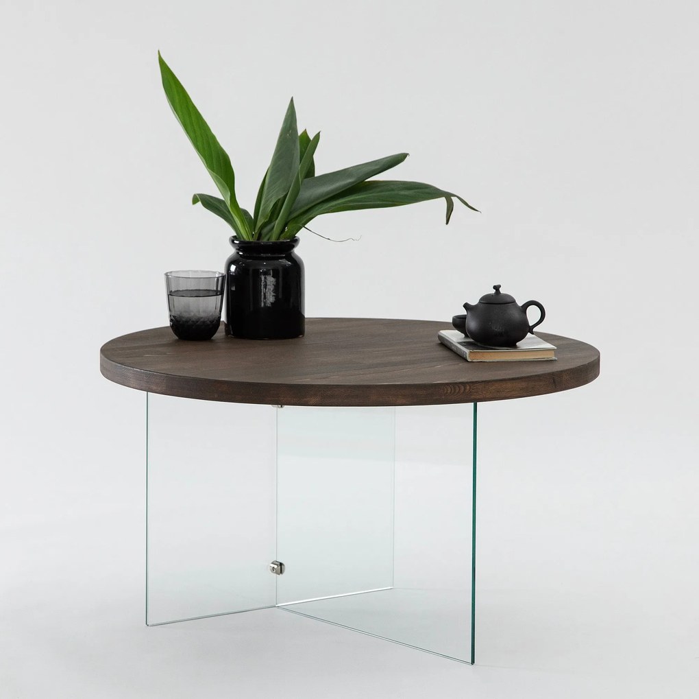 Mesa de Centro Serenity – Transparente / Nogueira – 70 cm x 40 cm