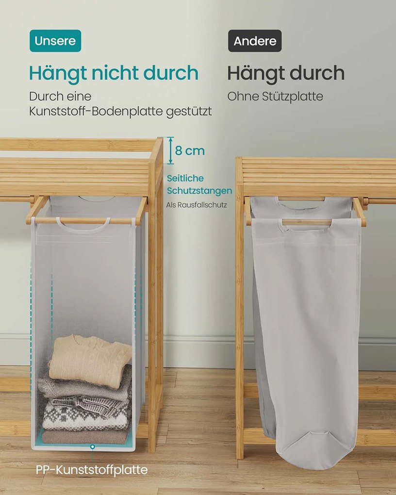 Cesto da roupa suja com 2 compartimentos 63 x 33 x 78 cm Cinzento