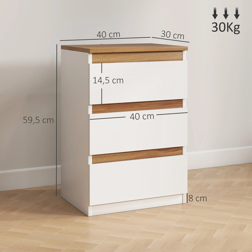 Conjunto de 2 Mesas de Cabeceira com 3 Gavetas Mesas de Cabeceira para Dormitório Estreitas 40x30x59,5 cm Branco