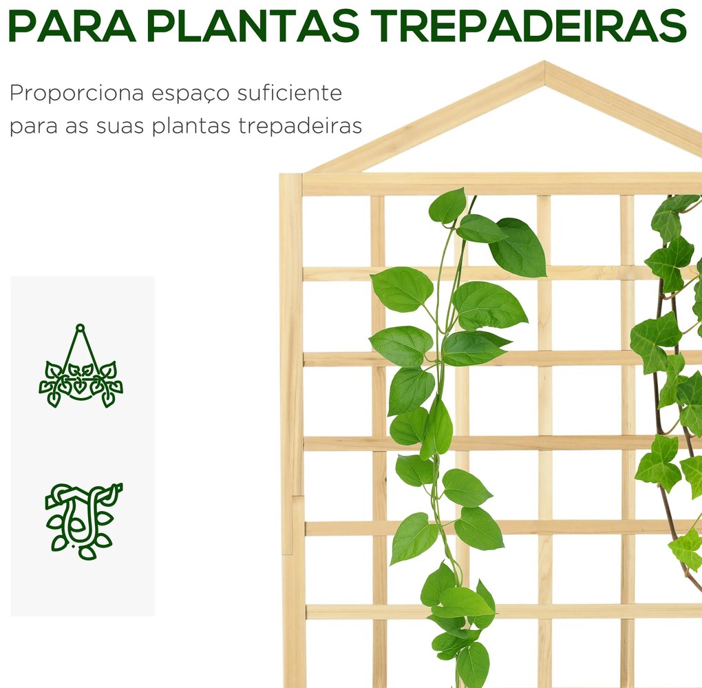 Floreira de Madeira com Treliça Floreira com Treliça Tecido não Tecido e 2 Orifícios de Drenagem para Cultivos de Verduras Plantas Flores 60x43x147 cm