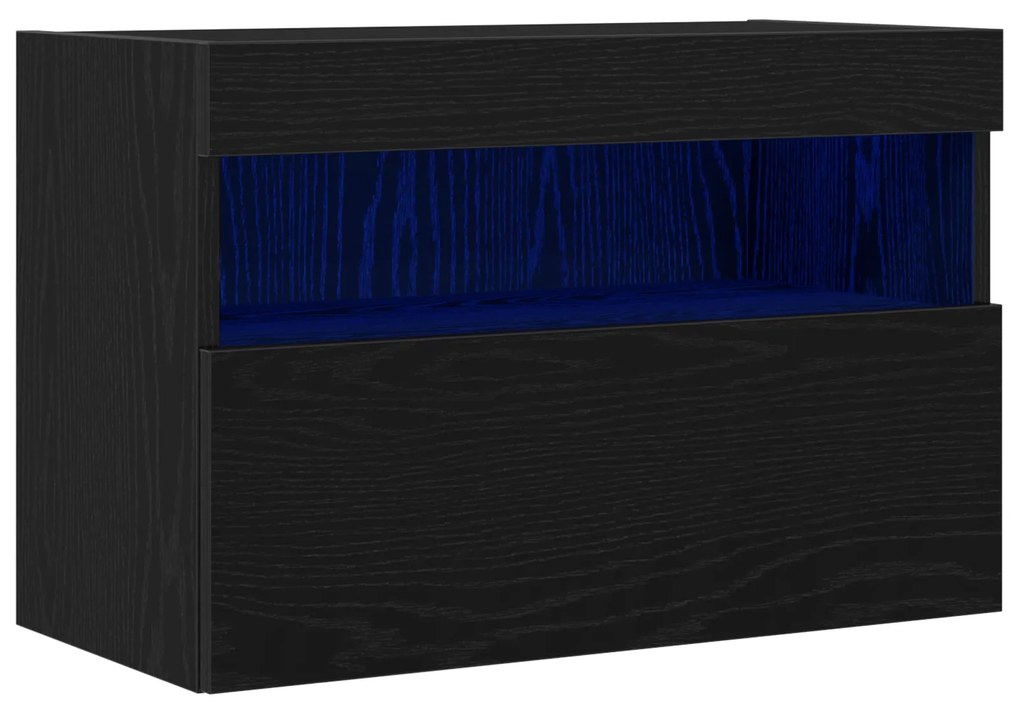 Cabinet de TV vidaXL com Luzes LED Carvalho Preto 60x30x40 cm