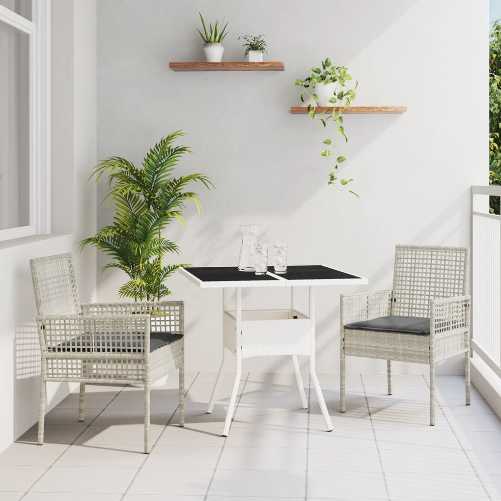 vidaXL Conjunto de Jantar de Jardim de 3 Peças Cinza Claro em Rattan Sintético
