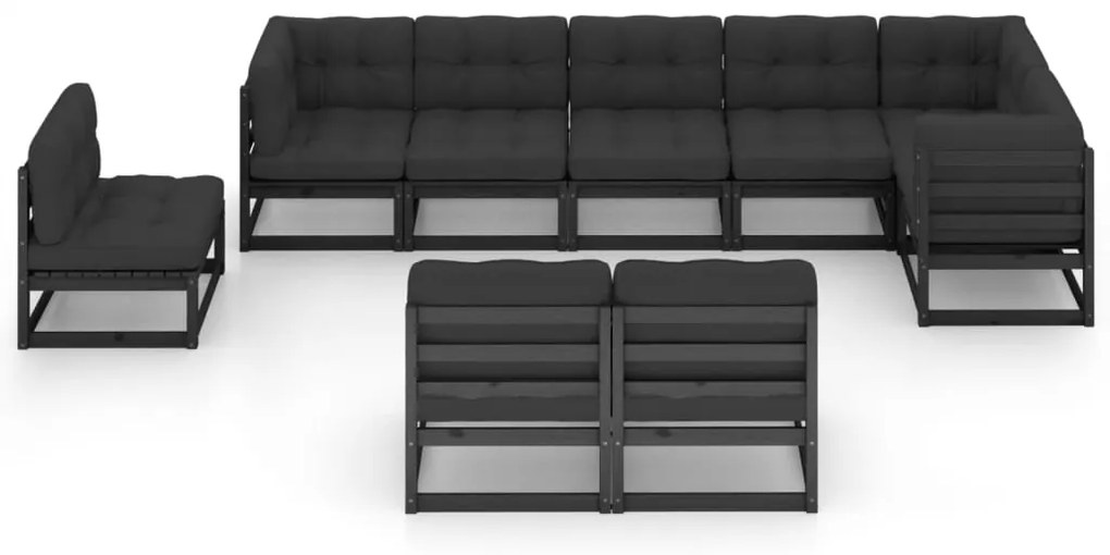 9 pcs conjunto lounge de jardim c/ almofadões pinho maciço