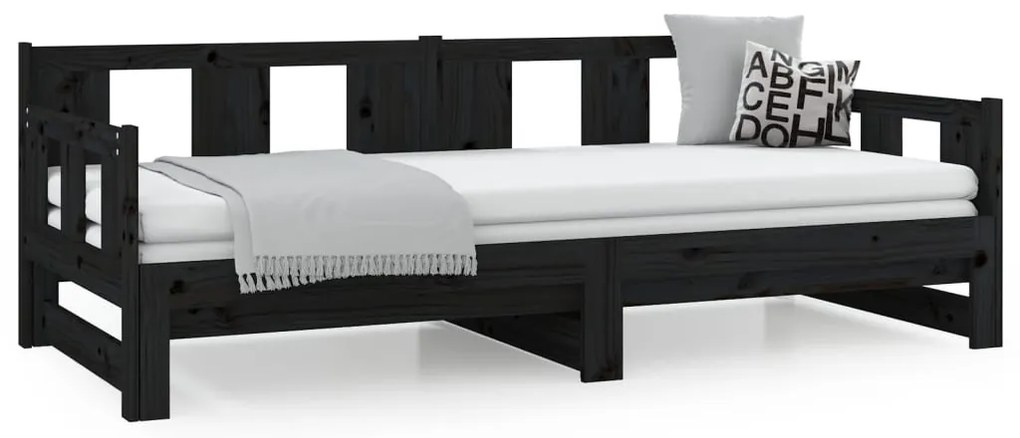 Estrutura sofá-cama de puxar 2x(90x190) cm pinho maciço preto