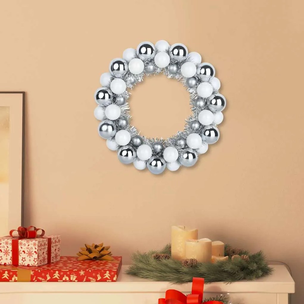 vidaXL Guirlandas de Bolas de Natal 2 pcs Branco e Prata