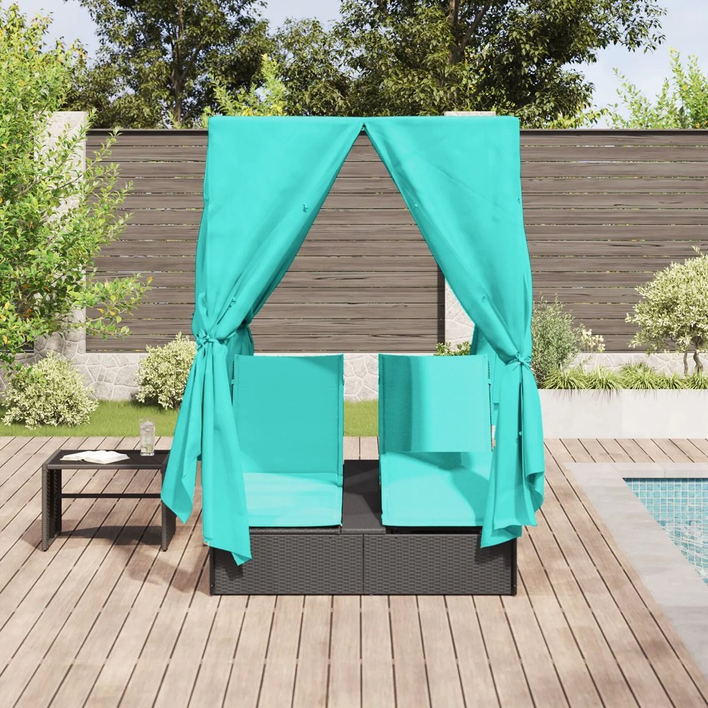 Double Sun Lounger Conjunto de 2 Preto e Turquesa