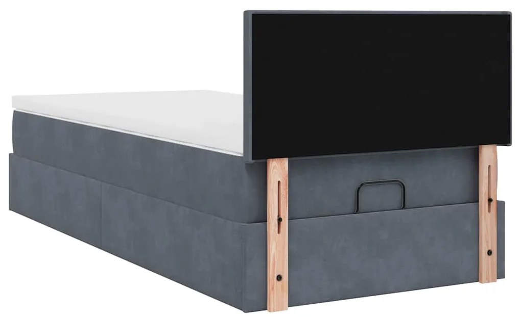 Estrutura de cama otomana com colchão cinza escuro veludo