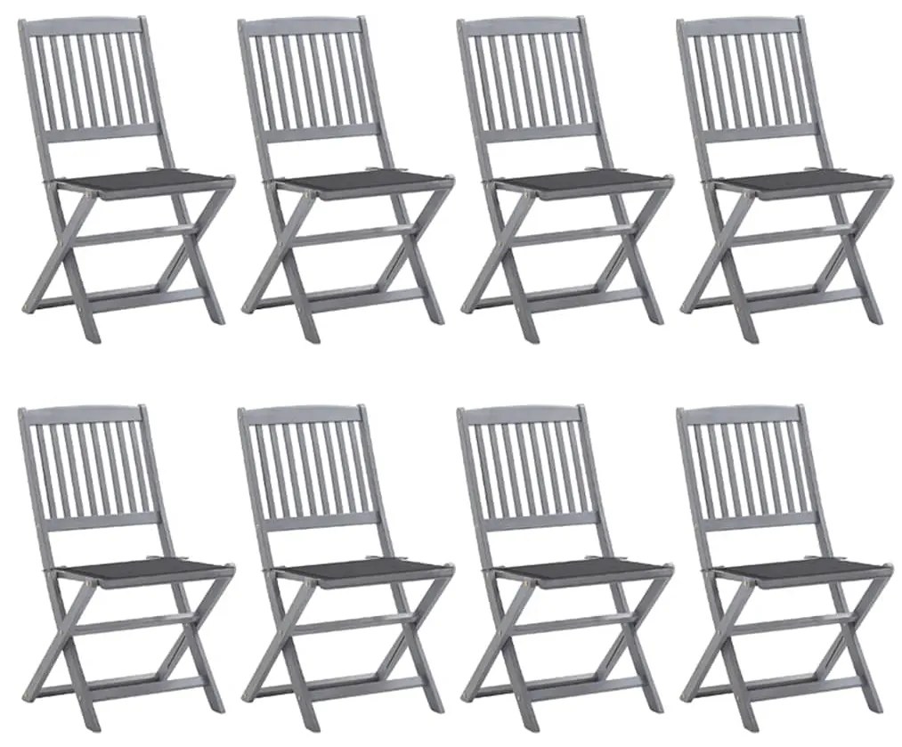 Cadeiras de exterior dobráveis 8pcs c/ almofadões acácia maciça