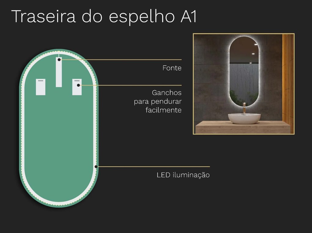 Espelho oval com iluminação LED A1