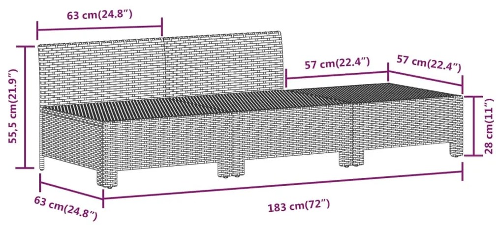 3 pcs conjunto lounge de jardim c/ almofadões vime PE cinzento