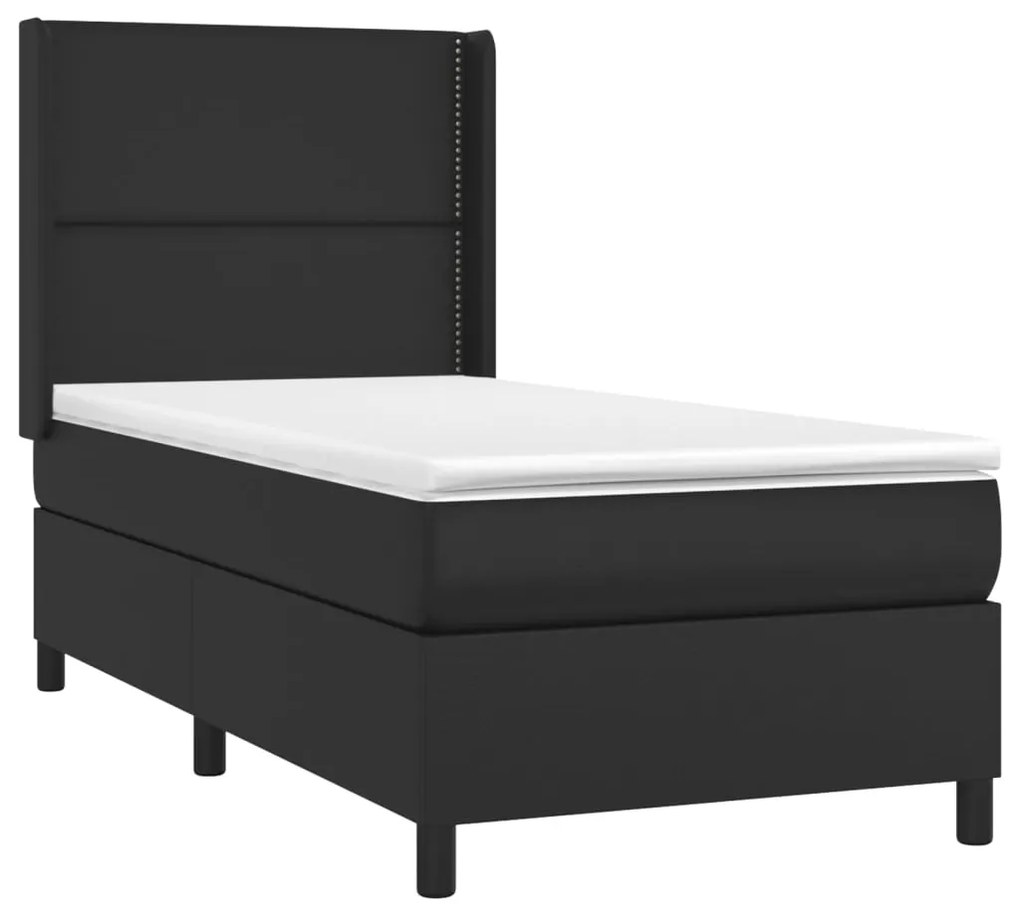 Cama box spring c/ colchão/LED 90x190 cm couro artificial preto