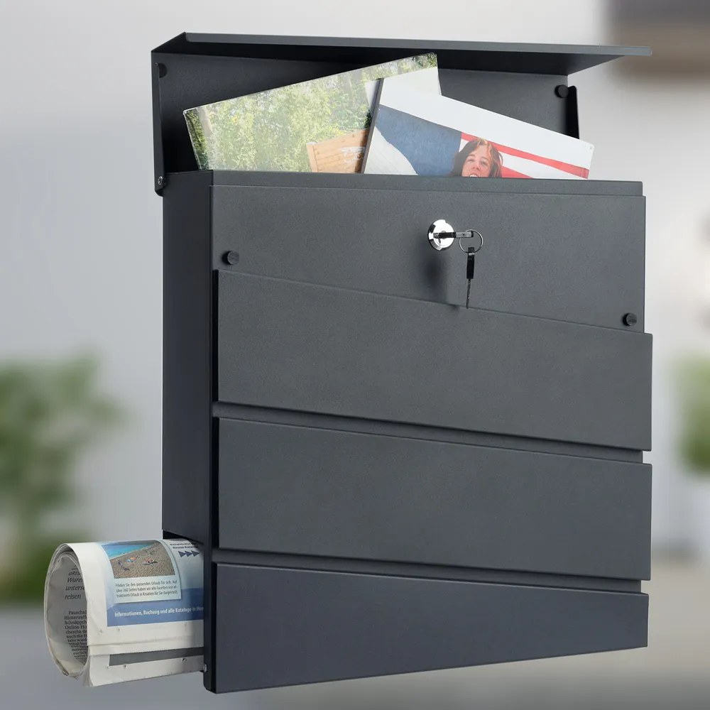 Caixa de correio com design e tubo para jornais 37 x 11 x 36,5 cm Antracite