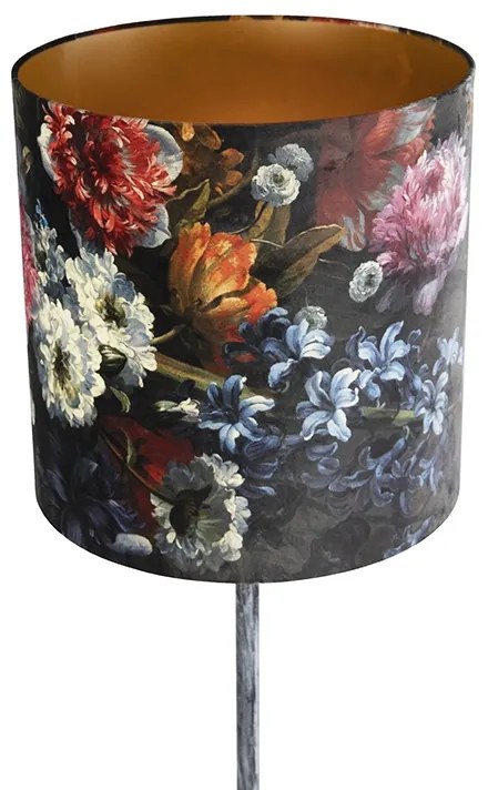 Candeeiro de pé vintage cinzento antigo com abajur floral 40 cm - Simplo Art Deco,Retro