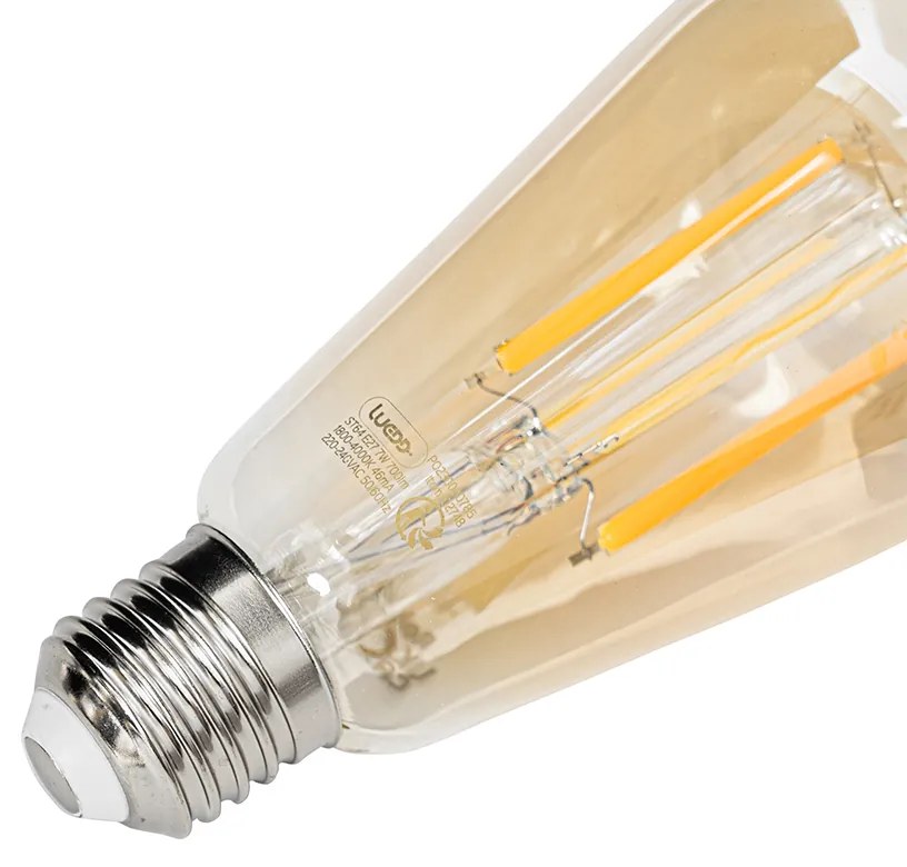 Smart E27 regulável em lâmpada LED Kelvin ST64 goldline 7W 700 lm 1800-4000K