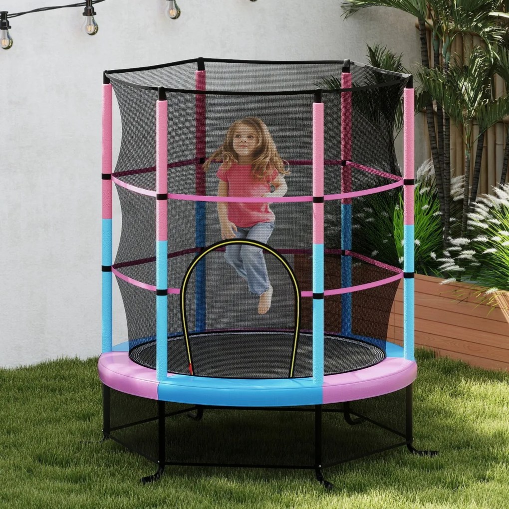 Trampolim para crianças 165 cm com rede de segurança e almofada para molas recreativas Estrutura em aço cor Multicolor
