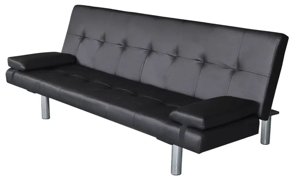 Sofa-cama ajustável com 2 almofadas couro artificial preto